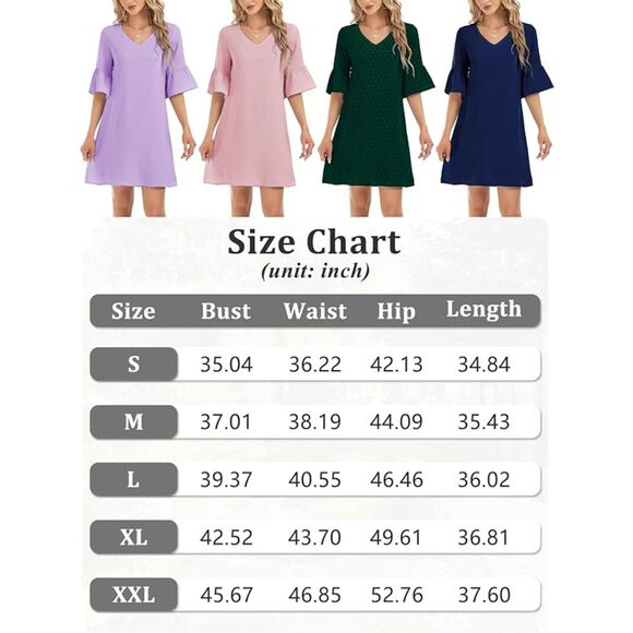 Bell Sleeve Swiss Dot Chiffon Shift Dresses Tunic Flowy Mini Dress Sz XL - Picture 9 of 9